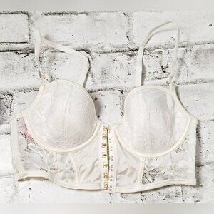 La Senza White Lace Bustier Bra Top Lightly Lined Corset Medium